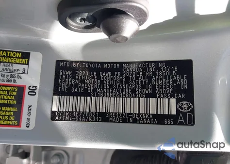 2017 Toyota Corolla Le from USA, damaged, VIN 2T1BURHE6HC804306